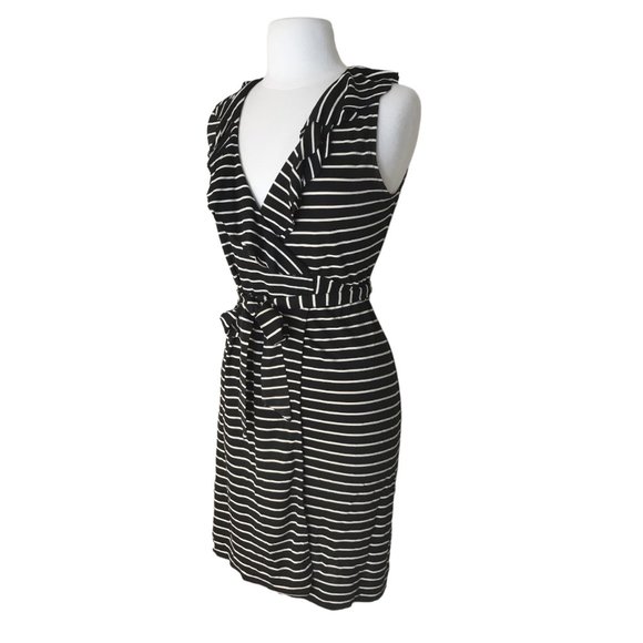 Banana Republic Dresses & Skirts - Banana Republic Tianna BLACK WHITE Stripe Ruffle Wrap Mini Dress